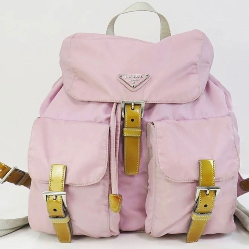 🦄 Authentic PRADA Pink Nylon and Gold Leather Backpack Bag Purse - Picture 12 of 12